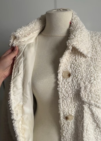 Beyaz Peluş Kadın Midi Ceket - Görsel 4