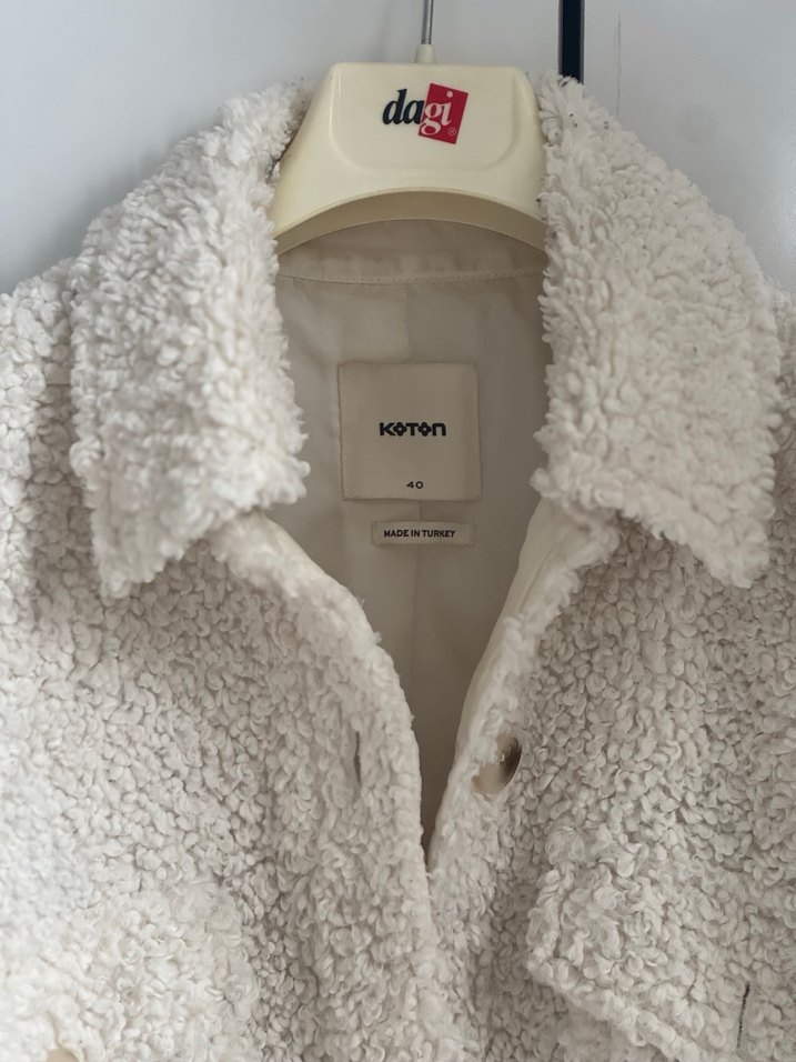 Beyaz Peluş Kadın Midi Ceket - Görsel 3