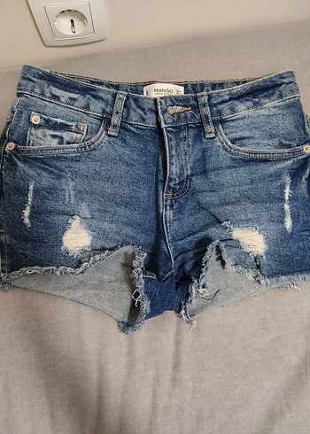 Kadın Koyu Mavi Düğmeli Mini Denim Şort - Görsel 4