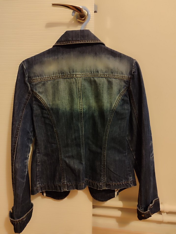 Düğmeli Kadın Kot Ceket, Normal Boy, Koyu mavi - Görsel 2