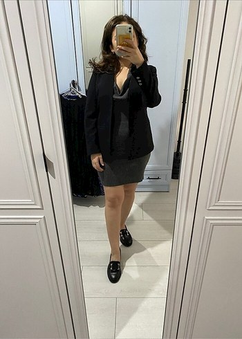 V Yaka Gri Kolsuz Triko Elbise - Görsel 2