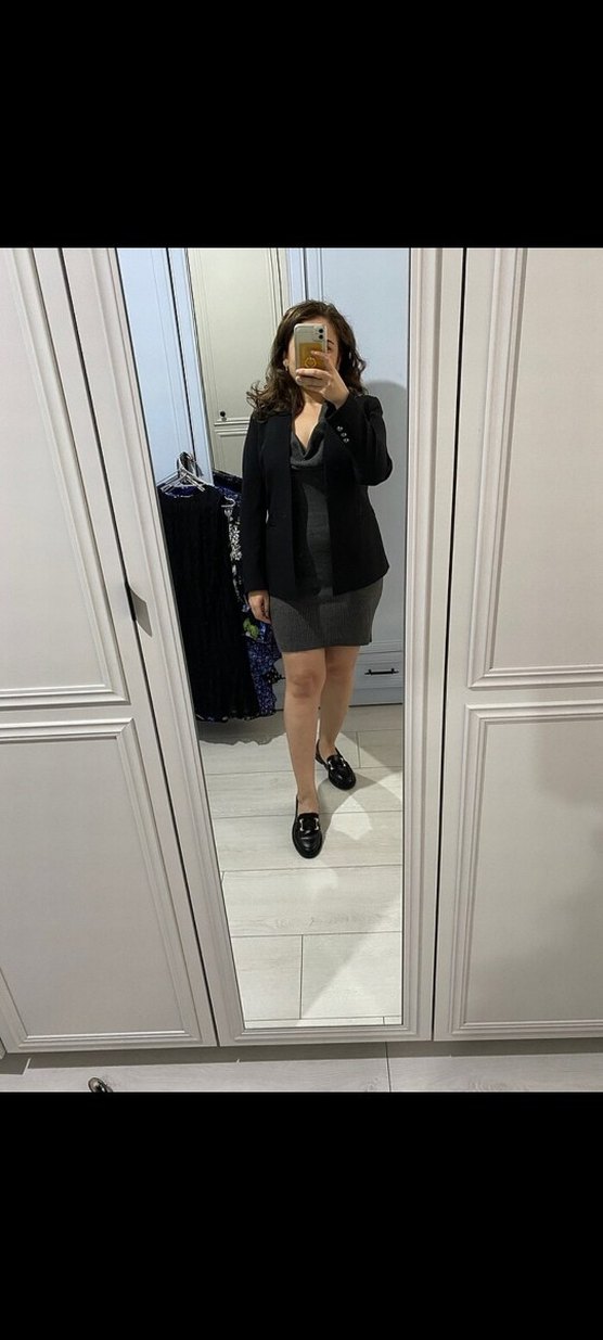 V Yaka Gri Kolsuz Triko Elbise - Görsel 3