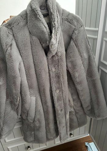 Koton Gri Midi Boy Kürk Detaylı Peluş Kaban