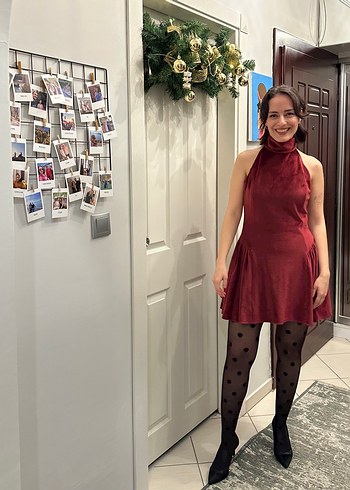 Muun Bordo Kadife Elbise - Görsel 5