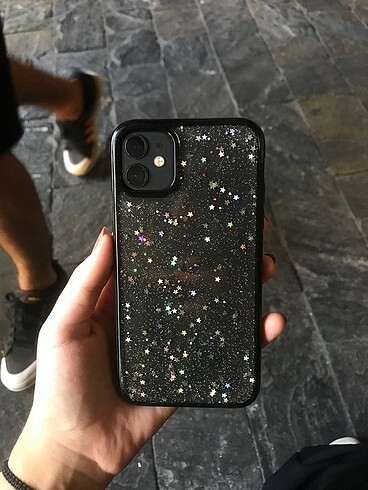 iphone 11 simli hologramlı şeffaf kılıf
