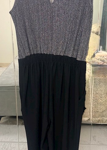 Gri V Yakalı Uzun Kadın Tulum - Görsel 2