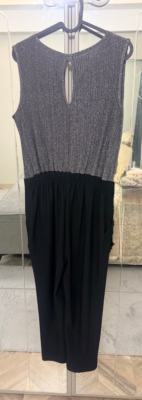 Gri V Yakalı Uzun Kadın Tulum - Görsel 2