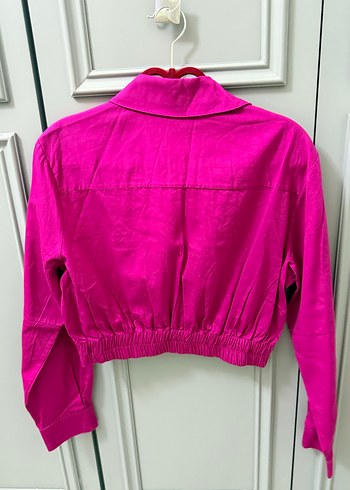 Pembe Düğmeli Uzun Kollu Keten Gömlek - Görsel 2