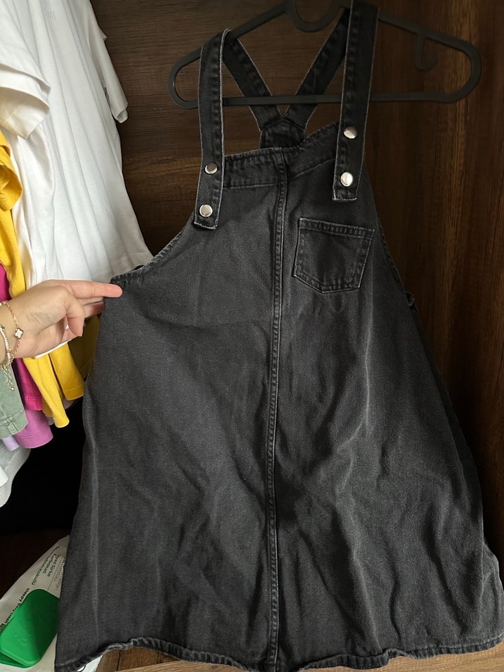 Siyah Midi Hamile Kot Salopet - Görsel 2