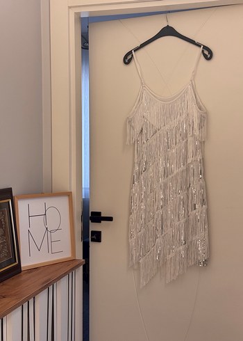 Püsküllü Bohem Uzun Beyaz Abiye Elbise - Görsel 5