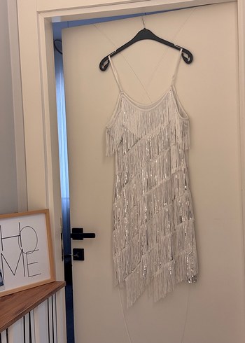 Püsküllü Bohem Uzun Beyaz Abiye Elbise - Görsel 4