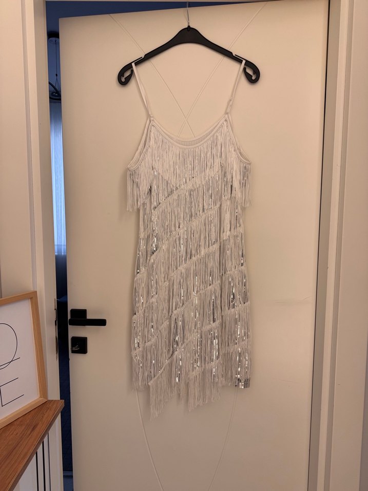 Püsküllü Bohem Uzun Beyaz Abiye Elbise - Görsel 3