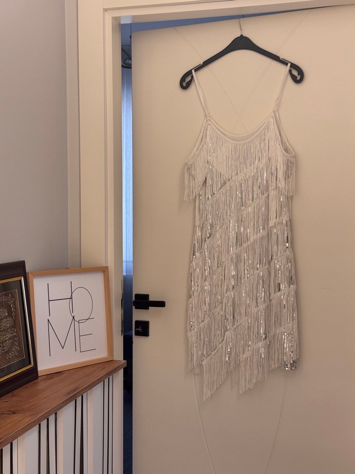 Püsküllü Bohem Uzun Beyaz Abiye Elbise - Görsel 5