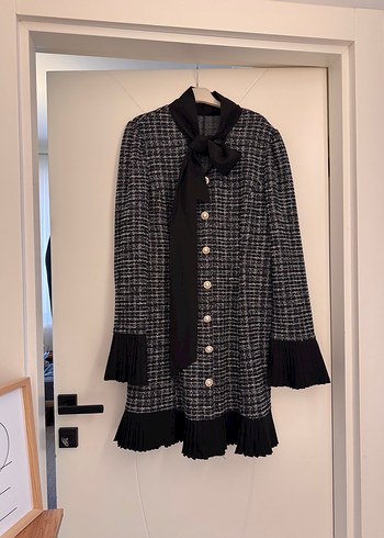 Gri Pileli ekose kareli diz üstü  Kadın elbise - Görsel 6