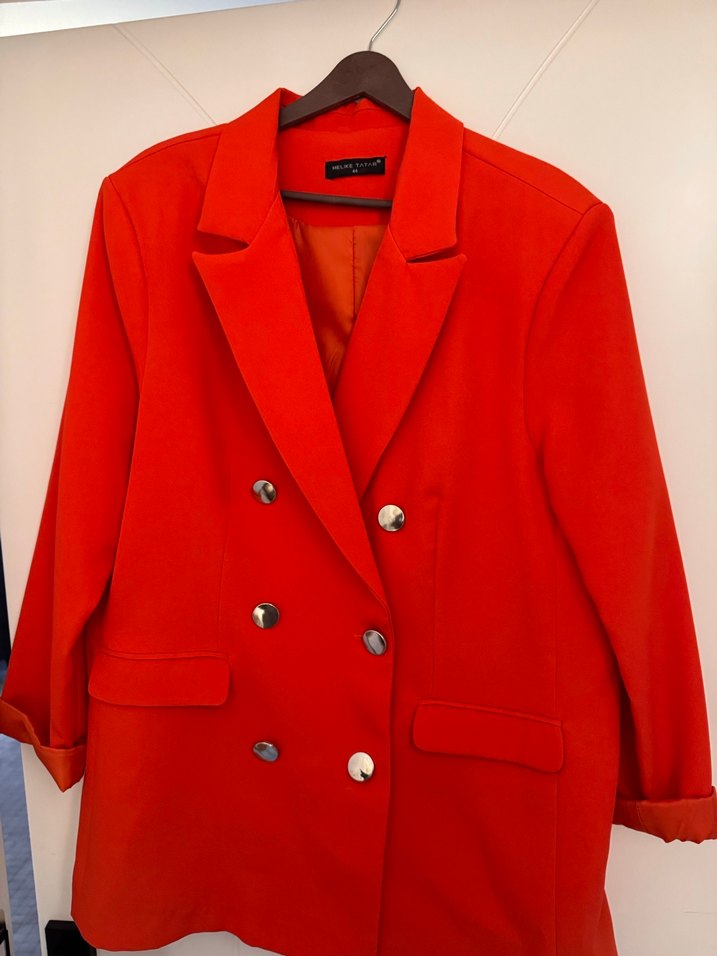 Düğmeli turuncu Kadın Blazer Ceket - Görsel 3