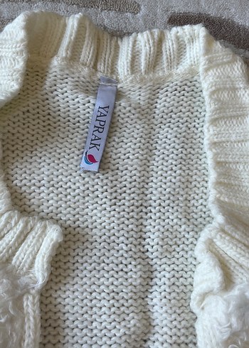 Beyaz Örgü peluş Kolsuz Yelek - Görsel 3