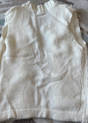 Beyaz Örgü peluş Kolsuz Yelek - Görsel 4