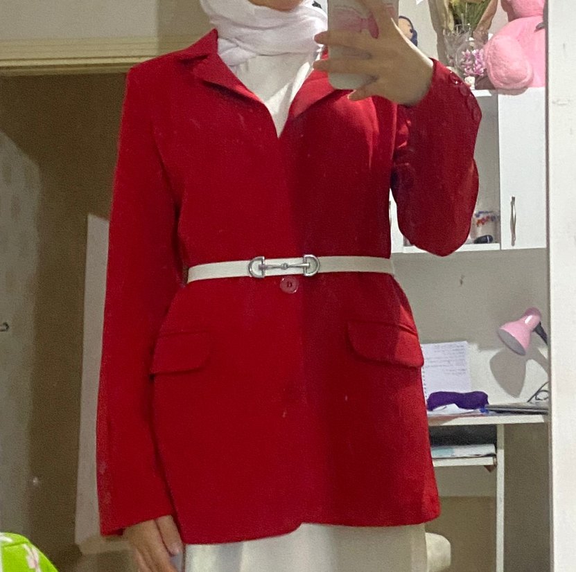 Düğmeli Kırmızı Kadın Midi Blazer Ceket - Görsel 2