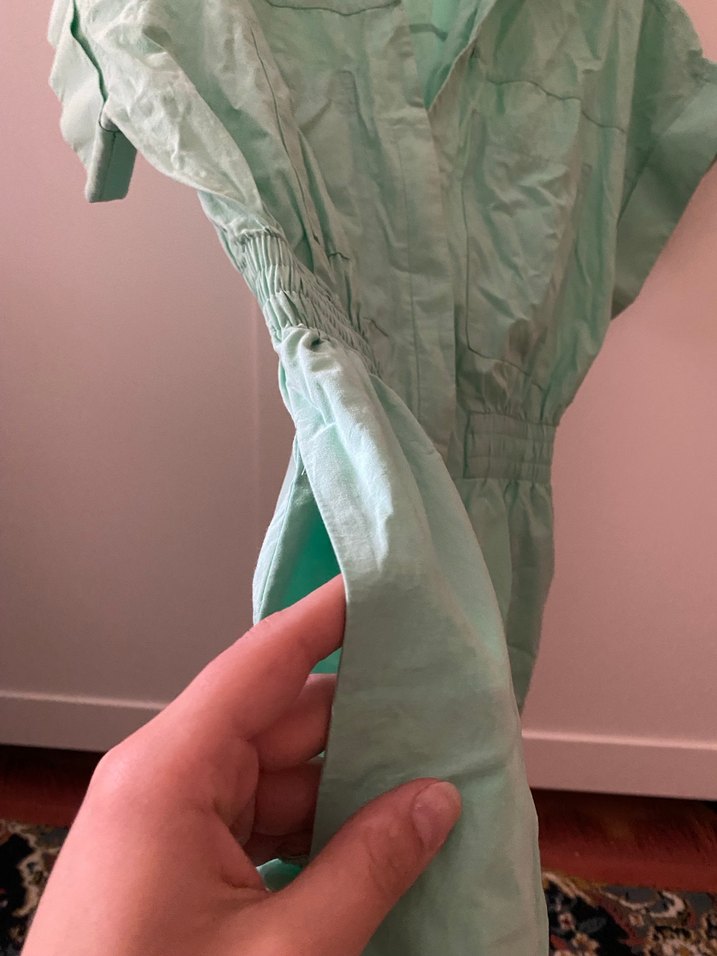 Yeşil Kısa Kollu Keten Kadın Tulum - Görsel 2