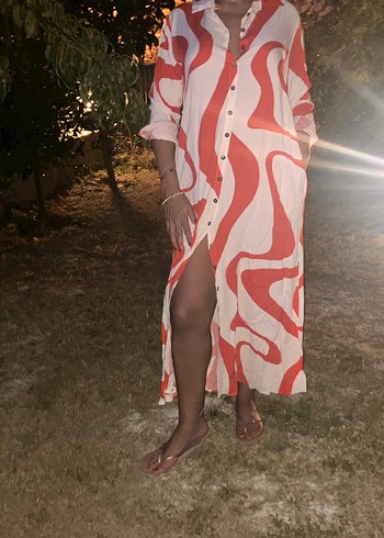 Kırmızı beyaz Batik Desenli Uzun Kadın Elbise l/xl/xxl - Görsel 2