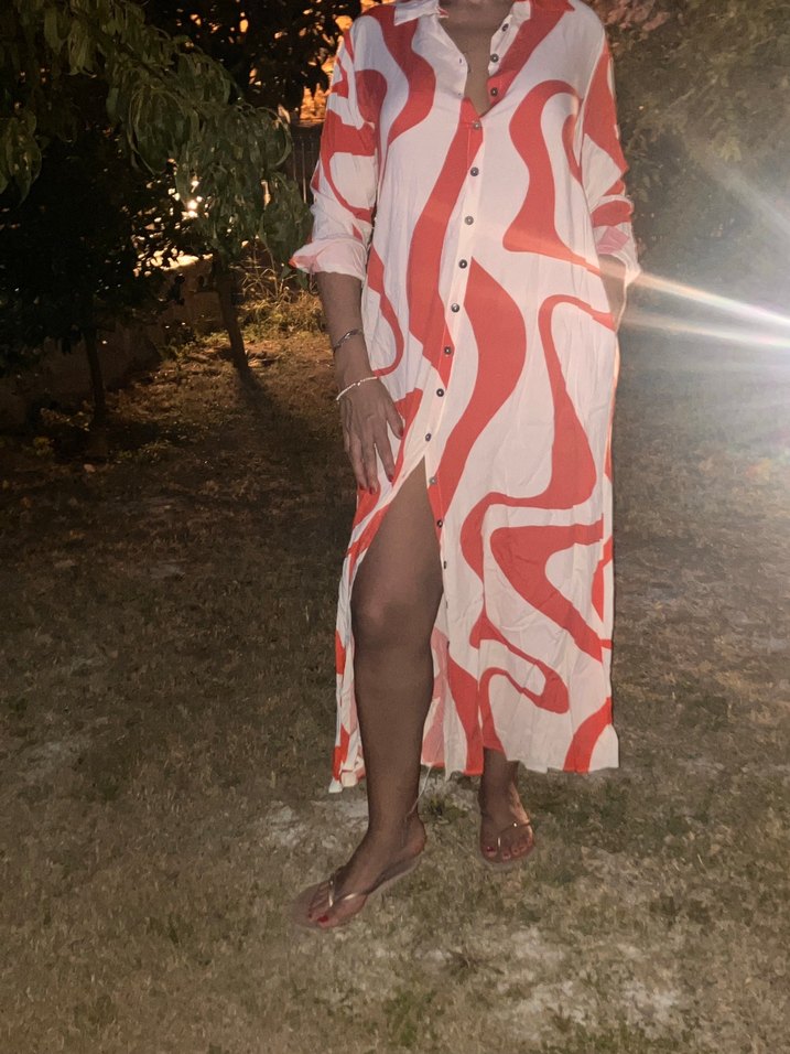 Kırmızı beyaz Batik Desenli Uzun Kadın Elbise l/xl/xxl - Görsel 2