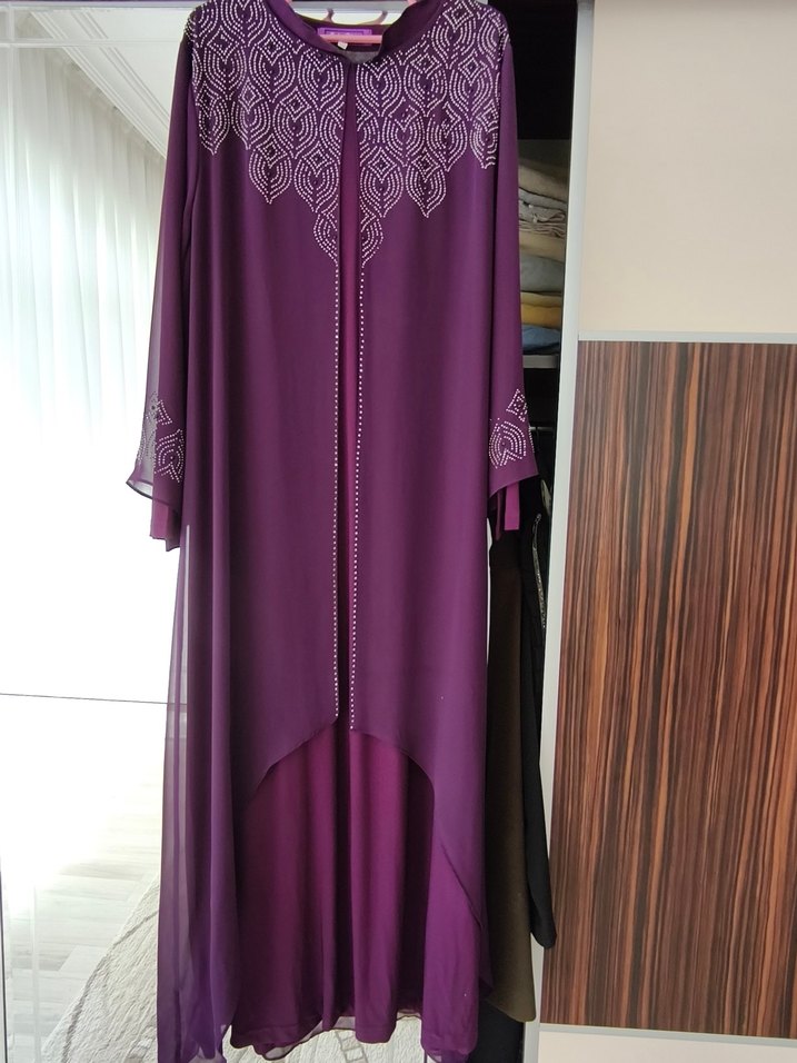 Nakışlı Mor Uzun Kadın Elbise - Görsel 2