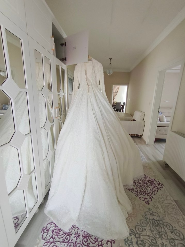 Hiç kullanılmamış  Aysira özel dikim  Beyaz Prenses Gelinlik - Görsel 5