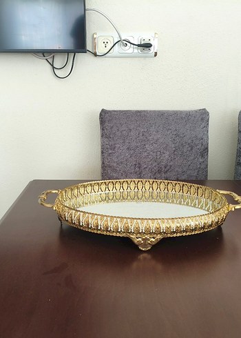 Beden Altın Renk Oval Dekoratif Ayna Tepsi