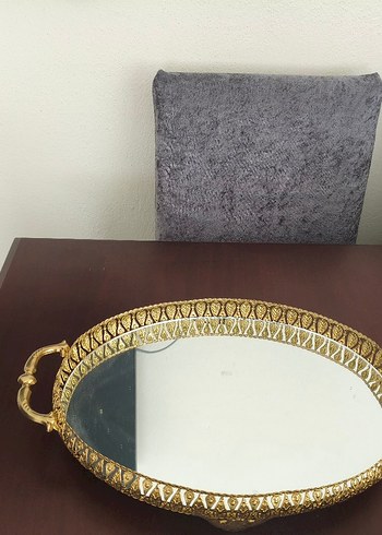 Altın Renk Oval Dekoratif Ayna Tepsi