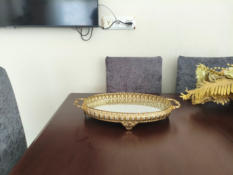 Altın Renk Oval Dekoratif Ayna Tepsi - Görsel 3