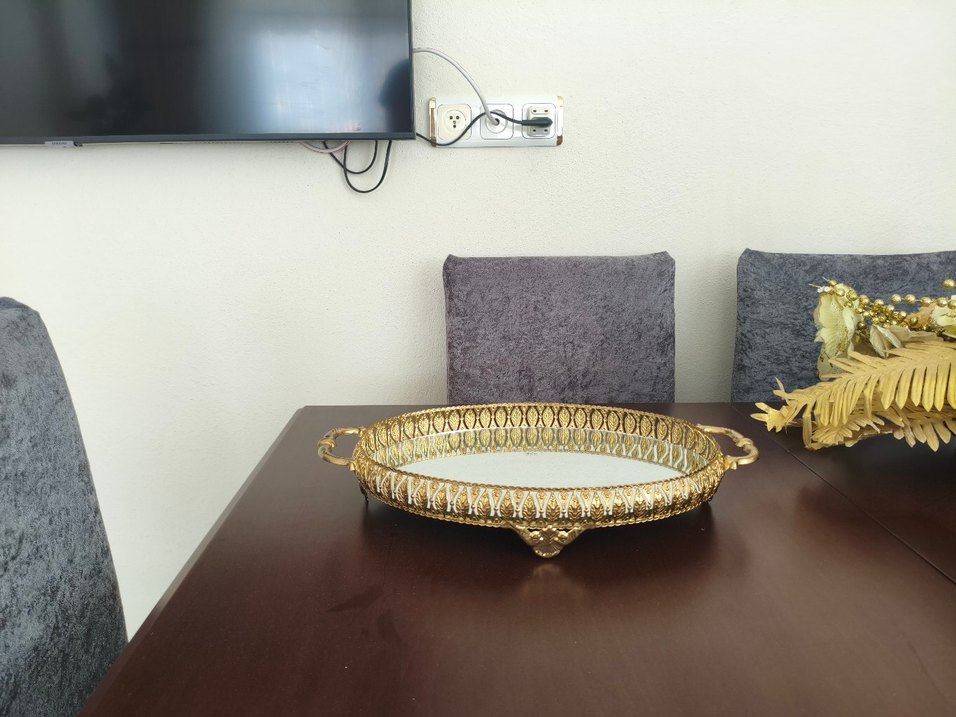 Altın Renk Oval Dekoratif Ayna Tepsi - Görsel 2