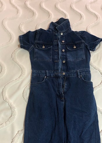 Lacivert Kısa Kollu Denim Tulum