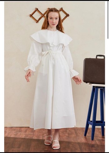 Tesettür beyaz elbise - Görsel 3