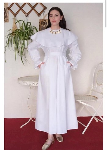 Tesettür beyaz elbise - Görsel 2