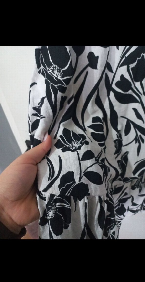 Beyaz Siyah Desenli Mini Elbise - Görsel 4