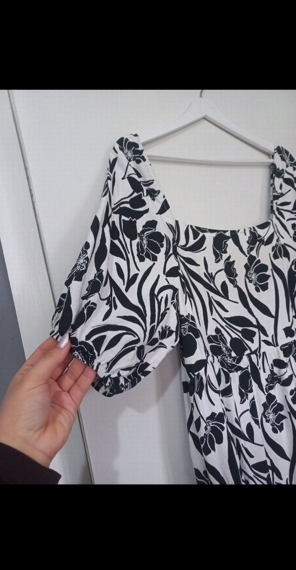 Beyaz Siyah Desenli Mini Elbise - Görsel 2