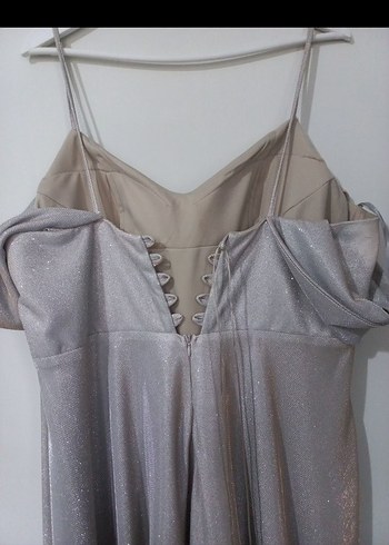 Drapeli Uzun Askılı Kadın Abiye Elbise - Görsel 6