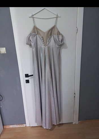 Drapeli Uzun Askılı Kadın Abiye Elbise - Görsel 5