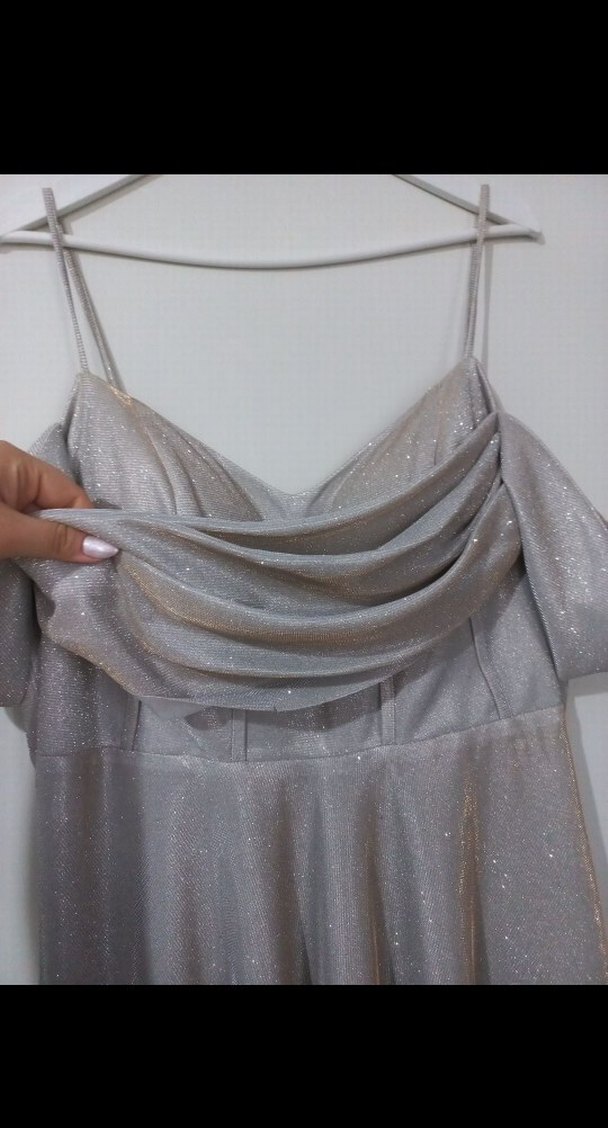 Drapeli Uzun Askılı Kadın Abiye Elbise - Görsel 3