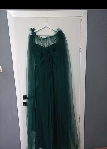 Yeşil Drapeli Uzun Abiye Elbise - Görsel 4