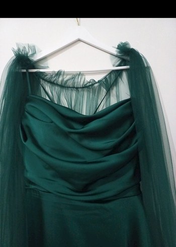 Yeşil Drapeli Uzun Abiye Elbise - Görsel 2