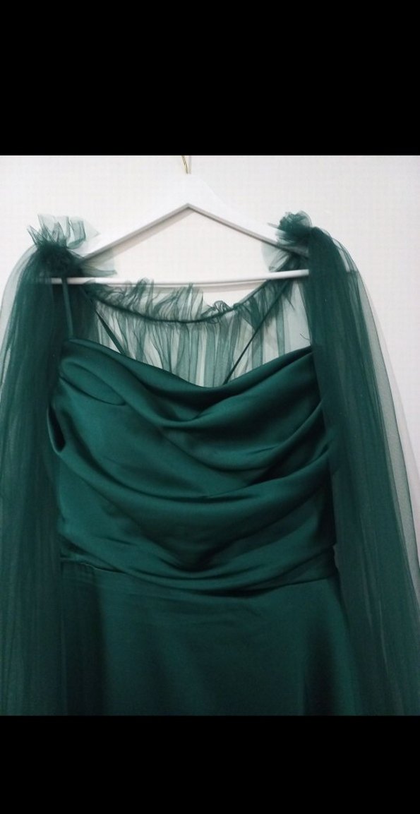 Yeşil Drapeli Uzun Abiye Elbise - Görsel 2