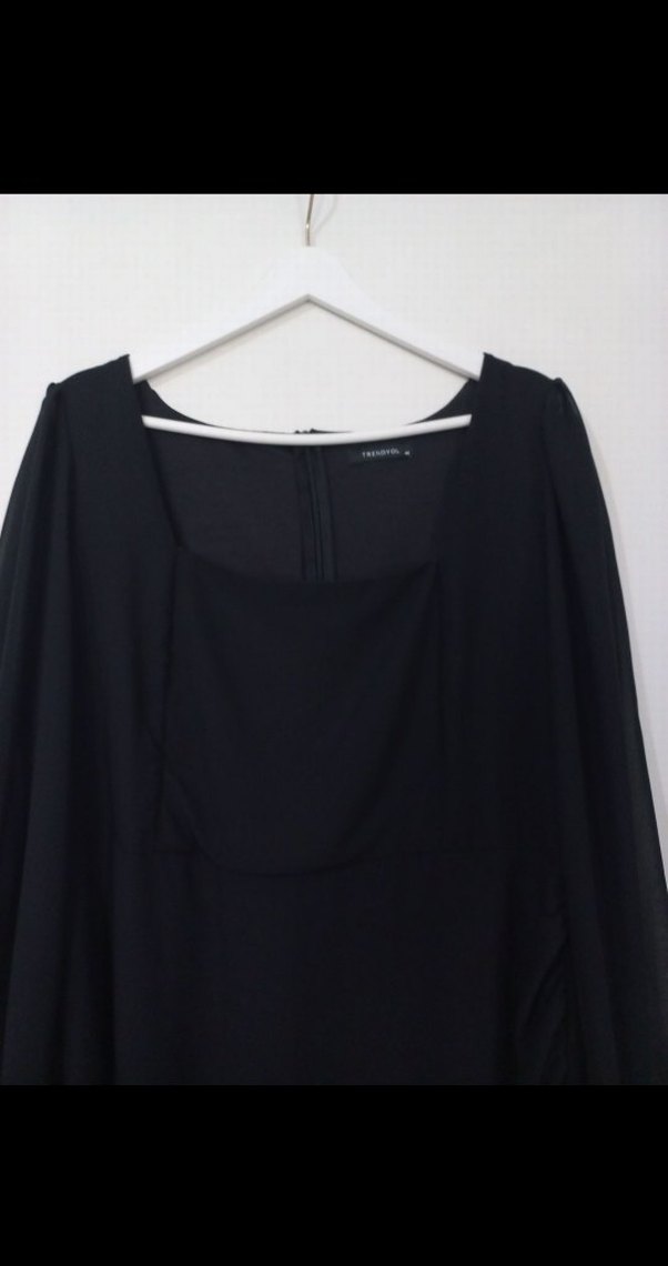 Siyah Midi Boy, Uzun Kollu, Salaş Ofis Elbisesi - Görsel 2