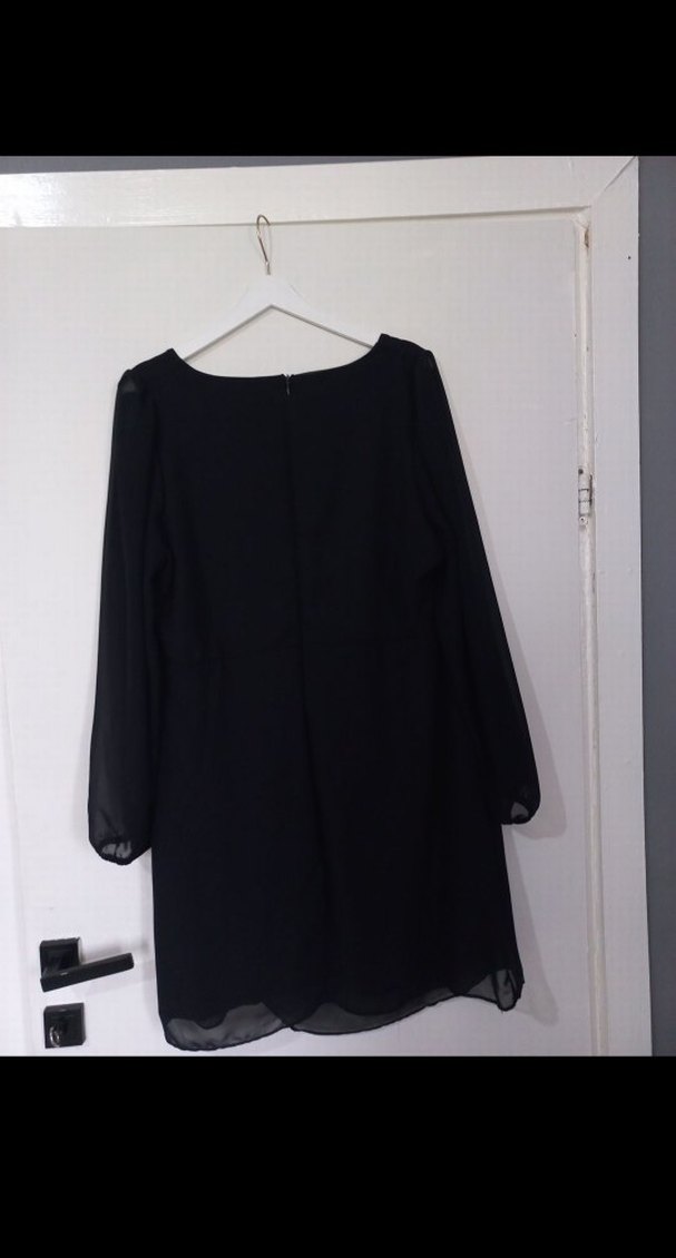 Siyah Midi Boy, Uzun Kollu, Salaş Ofis Elbisesi - Görsel 4