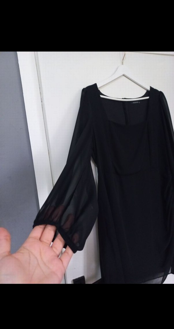 Siyah Midi Boy, Uzun Kollu, Salaş Ofis Elbisesi - Görsel 3