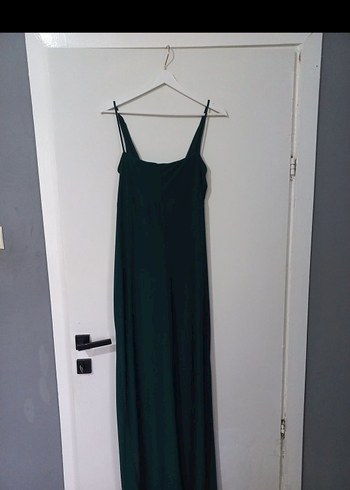 Yeşil V Yakalı Uzun Drapeli Abiye Elbise - Görsel 4