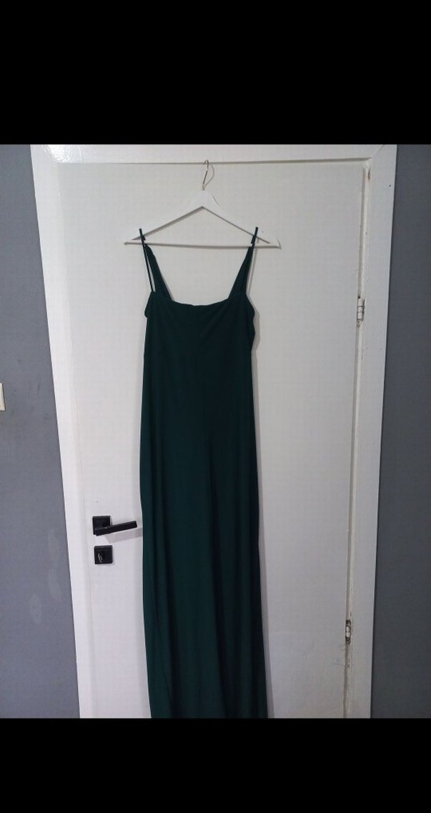 Yeşil V Yakalı Uzun Drapeli Abiye Elbise - Görsel 4