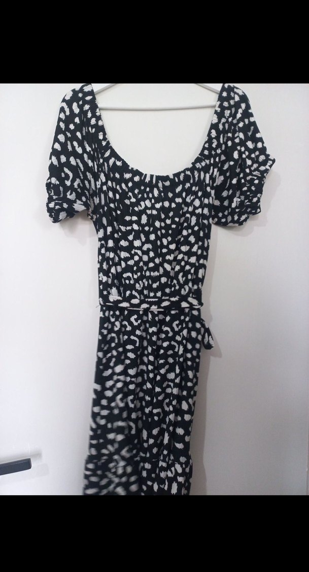 Leopar Desenli Siyah Mini Elbise - Görsel 4