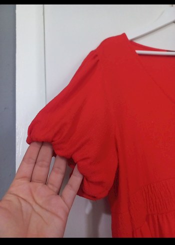 Turuncu V Yaka Elbise - Görsel 4