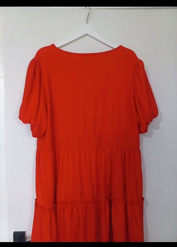 Turuncu V Yaka Elbise - Görsel 6